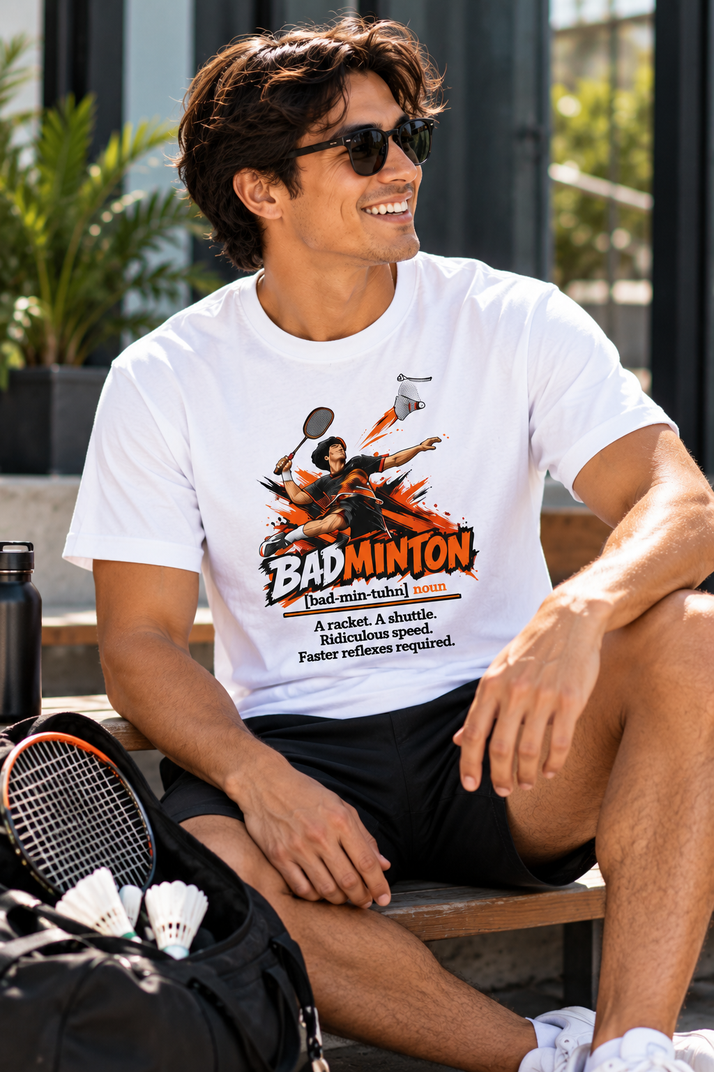 Heavyweight Unisex Crewneck T-shirt | Gildan® 5000 | Shortsology Logo-Badminton Image
