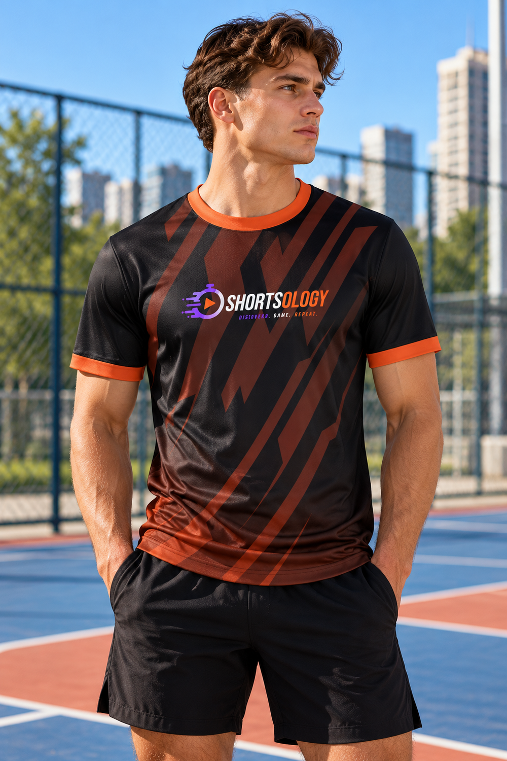 Men's Athletic T-Shirt | Chicago Fire (CAA-03) | Shortsology Logo with Icon Emblem